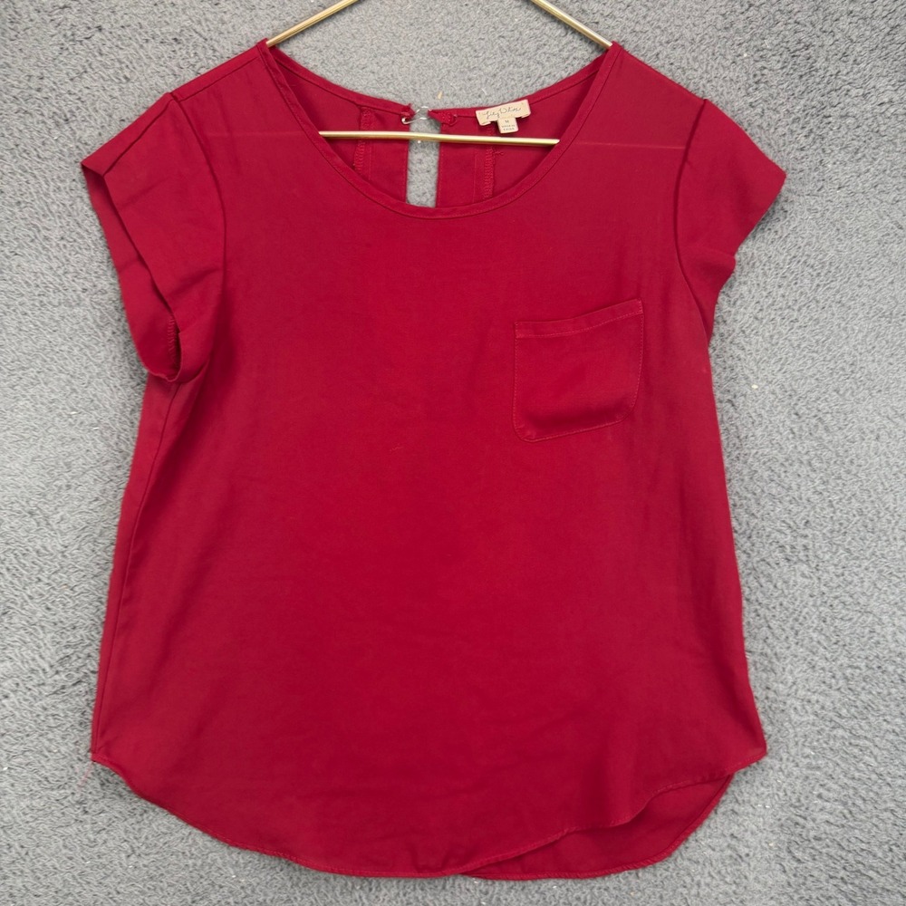 Lily White Womens Red Cap Sleeve Pocket Blouse Top Size Medium Keyhole Back